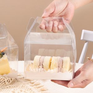 Hộp mica đựng bánh đáy gập có tay cầm