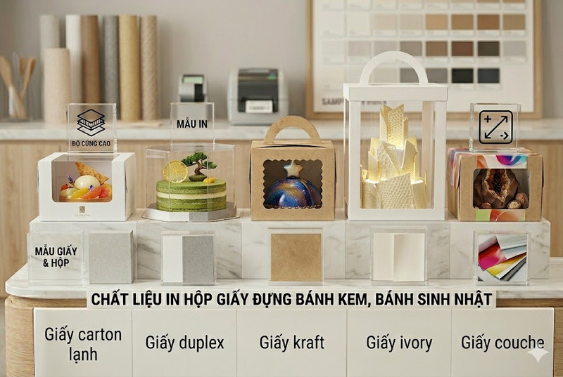 in hộp giấy đựng bánh kem, bánh sinh nhật
